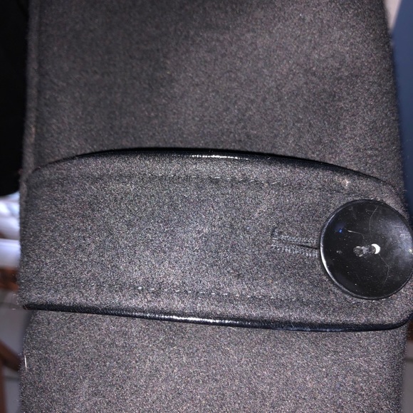 Cute Wool Jacket with hood with faux leather trim strap & button on cuff. - Picture 4 of 5